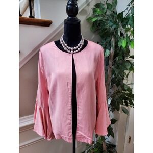 Linea Donna Women's Pink Linen Long Sleeve Open Front Casual Jacket Size XL